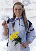 9 July 2011, Sycerika McMahon, Ireland, celebrates with her Silver medal after coming second in the Girls 200m Freestyle Final, in a personal best time of 2:00.61. European Junior Swimming Championships, Day 4. Tasmajdan Sport and Aquatic Centre, Belgrade, Serbia. Picture credit: Pedja Milosavljevic / SPORTSFILE