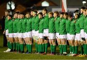 10 February 2017; The Ireland squad stand for the National Anthem ahead of the RBS U20 Six Nations Rugby Championship match between Italy and Ireland at Stadio Enrico Chersoni in Prato, Italy. Photo by Massimiliano Pratelli/SPORTSFILE