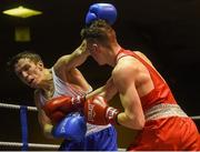 10 February 2017; Brendan Irvine of St Pauls, Antrim, right, exchanges punches with TJ Waite of Ormeau Road BC, during their 52kg bout during the 2016 IABA Elite Boxing Championships at the National Stadium in Dublin. Photo by David Maher/Sportsfile