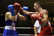 10 February 2017; Brendan Irvine, right, of St Pauls, Antrim, exchanges punches with TJ Waite, of Ormeau Road BC, during their 52kg bout during the 2016 IABA Elite Boxing Championships at the National Stadium in Dublin. Photo by David Maher/Sportsfile