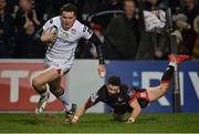 10 February 2017; Jacob Stockdale of Ulster gets past Sean Kennedy of Edinburgh Rugby to score his side's fourth try during the Guinness PRO12 Round 14 match between Ulster and Edinburgh Rugby at Kingspan Stadium in Belfast. Photo by Piaras Ó Mídheach/Sportsfile