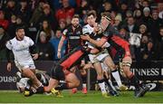 10 February 2017; Louis Ludik of Ulster is tackled by Stuart McInally and Jamie Ritchie of Edinburgh during the Guinness PRO12 Round 14 match between Ulster and Edinburgh Rugby at Kingspan Stadium in Belfast. Photo by Oliver McVeigh/Sportsfile