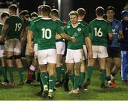 10 February 2017; Johnny Stewart of Ireland, facing, celebrates with team-mate Johnny McPhilips following the RBS U20 Six Nations Rugby Championship match between Italy and Ireland at Stadio Enrico Chersoni in Prato, Italy. Photo by Daniele Resini/SPORTSFILE
