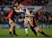 10 February 2017; Louis Ludik of Ulster is tackled by Ben Toolis and Phil Burleigh of Edinburgh Rugby during the Guinness PRO12 Round 14 match between Ulster and Edinburgh Rugby at Kingspan Stadium in Belfast. Photo by Oliver McVeigh/Sportsfile