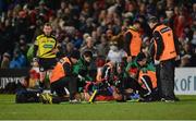 10 February 2017; Fraser McKenzie of Edinburgh Rugby receives medical attention before leaving the field on a stretcher in the second half during the Guinness PRO12 Round 14 match between Ulster and Edinburgh Rugby at Kingspan Stadium in Belfast. Photo by Piaras Ó Mídheach/Sportsfile