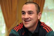 11 July 2011; Henry Coyle speaking to the media during a press conference ahead of next month's WBF Light Middleweight title fight against Italy's Elio Cotena at the Royal Theatre, Castlebar, Co. Mayo. Boxing Press Conference, Royal Theatre, Castlebar, Co. Mayo. Picture credit: Barry Cregg / SPORTSFILE