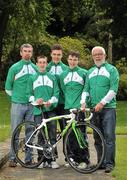 11 July 2011; Members of the Irish squad who will take part in the cycling, from left, Martin O'Loughlin, team coach, Eddie Dunbar, Kanturk, Co. Cork, Mark Downey, Banbridge, Co. Down, Jason Prendergast, Louisburgh, Co. Mayo and Vincent O'Connor, team manager, as the team get together for final preparations ahead of the European Youth Olympic Festival. The Olympic Council of Ireland will be sending the largest team ever, in excess of 60 athletes will compete in 5 sports, Athletics, Cycling, Gymnastics, Swimming and Tennis with a realistic hope of medal success. The European Youth Olympic Festival will take place from the 23rd to the 29th July in Trabzon, Turkey and is a stepping stone for athletes to compete in the Summer Olympic Games in future years. Irish Team for European Youth Olympic Festival, Howth, Dublin. Picture credit: Brendan Moran / SPORTSFILE