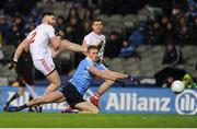 11 February 2017; Pádraig Hampsey of Tyrone has his shot charged down by Paul Mannion of Dublin during the Allianz Football League Division 1 Round 2 match between Dublin and Tyrone at Croke Park in Dublin. Photo by Sam Barnes/Sportsfile