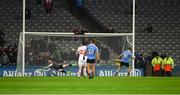 11 February 2017; The Tyrone goalkeeper Niall Morgan dives to his right to save a penalty kick from Dean Rock of Dublin during the Allianz Football League Division 1 Round 2 match between Dublin and Tyrone at Croke Park in Dublin. Photo by Ray McManus/Sportsfile