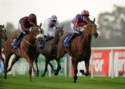 14 July 2011; Maybe, with Joseph O'Brien up, come to post ahead of La Collina, with Declan McDonogh up, on their way to winning the Silver Flash Stakes. Leopardstown Racecourse, Leopardstown, Dublin. Picture credit: Barry Cregg / SPORTSFILE