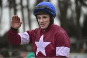 12 February 2017; Sean Flanagan enters the parade ring on Disko after winning the Flogas Novice Steeplechase at Leopardstown. Leopardstown, Co. Dublin.  Photo by Cody Glenn/Sportsfile