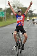 16 July 2011; Chris Wilkinson, Team GB, celebrates as he crosses the finish line to win Stage 5 of the International Junior Tour of Ireland, Castlebar - Castlebar. Picture credit: Stephen McMahon / SPORTSFILE