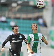 19 July 2011; Nikita Baranov, FC Flora , in action against Gary Twigg, Shamrock Rovers. UEFA Champions League, Second Qualifying Round, 2nd Leg, FC Flora v Shamrock Rovers, A. Le Coq Arena, Tallin, Estonia. Picture credit: David Maher / SPORTSFILE