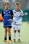 20 July 2011; Lucas McKeen, left, from Belewstown, Co. Meath, and Chris Buckley, from Donnybrook, Dublin, both aged 7, stand by a cone as they receive instructions from their coach during the Volkswagen Leinster Summer Camp, Lansdowne Rugby Club, Lansdowne Road, Dublin. Picture credit: Barry Cregg / SPORTSFILE