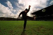 1 March 2002; Ireland out-half David Humphreys practices his kicking during Ireland Rugby squad training at Lansdowne Road in Dublin, ahead of tomorrow's Six Nations Championship game against Scotland. Photo by Brendan Moran/Sportsfile