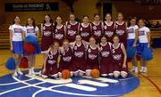 5 March 2002; The Borris Vocational School, Carlow team prior to the Cadbury's Timeout All-Ireland Girls Cadette 'D' Final match between Borris Vocational School, Carlow and Coláiste Muire Tuar Mhic Eadaigh, Mayo at ESB Arena in Tallaght, Dublin. Photo by Brendan Moran/Sportsfile