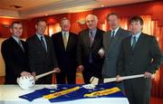 11 March 2002; ENFER today announced their sponsorship of the Tipperary Senior Football and Hurling teams. Pictured at the announcement are, from left, Michael Murphy, ENFER Scientific Ltd, Tony O'Dwyer, ENFER Scientific Ltd, Con Hogan, Chairman, Tipperary County Board, Michael O'Connor, Technical Director, ENFER Scientific Ltd, Micheal O'Muircheartaigh, RTE, and Michael Fitzgerald, ENFER Scientific Ltd. Photo by Ray McManus/Sportsfile