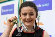 18 February 2017; Michaela Walsh, Swinford AC, Mayo, with her gold medal after winning the Women's Shot Put during the Irish Life Health National Senior Indoor Championships at the Sport Ireland National Indoor Arena in Abbotstown, Dublin. Photo by Brendan Moran/Sportsfile