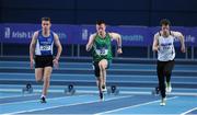 18 February 2017; Athletes from left, Paul Sullivan of Waterford AC, Co Waterford, Dean Adams of Ballymena & Antrim AC, Co Antrim, and Paul Mulchrone of Leevale AC, Co Cork, competing in the Men's 60m Heats during the Irish Life Health National Senior Indoor Championships at the Sport Ireland National Indoor Arena in Abbotstown, Dublin. Photo by Sam Barnes/Sportsfile