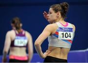 18 February 2017; Sinead Denny of Dundrum South Dublin AC, Co Dublin, before competing in the Women's 400m Heats during the Irish Life Health National Senior Indoor Championships at the Sport Ireland National Indoor Arena in Abbotstown, Dublin. Photo by Sam Barnes/Sportsfile