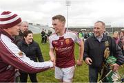 18 February 2017; Brian McGrath of Our Lady's Templemore celebrates with his father Pat McGrath, right, and Seamus Burke after the Dr. Harty Cup Final match between Our Lady's Templemore and St. Colman's Fermoy at the Gaelic Grounds in Limerick. Photo by Diarmuid Greene/Sportsfile