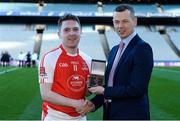 18 February 2017; Bryan Skeehan, AIB Manager South East Business Centre, presenting Nicky Kelly from Mayfield with the Man of the Match award for his outstanding performance in the AIB Junior Hurling Club Championship Final, Mayfield vs Mooncoin in Croke Park. For exclusive content and behind the scenes action from the Club Championships follow AIB GAA on Twitter and Instagram @AIB_GAA and facebook.com/AIBGAA. #TheToughest Photo by Piaras Ó Mídheach/Sportsfile