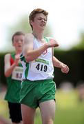 23 July 2011; Nathan Murphy, St.Coca's A.C., Co. Kildare, comes to the line to win the U-15 Boy's 2000m Walk during the Woodie's DIY Juvenile Track and Field Championships of Ireland, Tullamore Harriers, Tullamore, Co. Offaly. Picture credit: Barry Cregg / SPORTSFILE