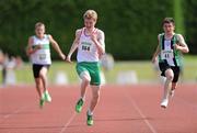 23 July 2011; Kieran Elliott, North Sligo A.C., Co. Sligo, comes to the line to win the U-17 Boy's 200m Final ahead of Jack Magee, Ballymena & Antrim A.C., right, during the Woodie's DIY Juvenile Track and Field Championships of Ireland, Tullamore Harriers, Tullamore, Co. Offaly. Picture credit: Barry Cregg / SPORTSFILE