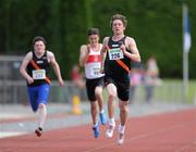 23 July 2011; Patrick O'Connor, Clonliffe Harriers A.C., Co. Dublin, comes to the line to win the U-19 Boy's 200m Final during the Woodie's DIY Juvenile Track and Field Championships of Ireland, Tullamore Harriers, Tullamore, Co. Offaly. Picture credit: Barry Cregg / SPORTSFILE