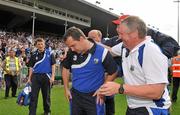 24 July 2011; Waterford manager Davy Fitzgerald is congratulated by selector Pat Bennett after victory over Galway. GAA Hurling All-Ireland Senior Championship Quarter Final, Waterford v Galway, Semple Stadium, Thurles, Co. Tipperary. Picture credit: Diarmuid Greene / SPORTSFILE