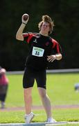 23 July 2011; Jacob Walsh, Regent House School A.C., Co. Down, throws his shot in the U-17 Boy's Shot Putt during the Woodie's DIY Juvenile Track and Field Championships of Ireland, Tullamore Harriers, Tullamore, Co. Offaly. Picture credit: Barry Cregg / SPORTSFILE