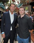 29 July 2011; Damien O'Brien, Managing Director, Iconic sports agency, with Ireland and Leinster rugby player Gordon D'Arcy in attendance at the Dublin Super Cup Launch Party. Cafe en Seine, Dawson St, Dublin. Picture credit: Brendan Moran / SPORTSFILE