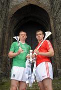 2 August 2011; Limerick captain Kevin Downes, left, and Cork captain William Egan ahead of the Bord Gáis Energy Munster GAA Hurling U-21 Final which takes place at Gaelic Grounds, Limerick, at 7.30pm on Wednesday. King John's Castle, Limerick. Picture credit: Diarmuid Greene / SPORTSFILE