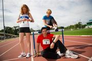 3 August 2011; At the launch of the 2011 Woodie’s DIY Senior Track and Field Championships of Ireland are, from left, Kate Veale, West Waterford A.C., World Youth 5km Walk Champion, Brian Gregan, Clonliffe Harriers A.C., 400m U23 European Medallist, and Derval O’Rourke, Leevale A.C., 100m Hurdles European Silver Medallist. Morton Stadium, Santry, Co. Dublin. Picture credit: David Maher / SPORTSFILE