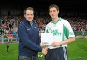 3 August 2011; Nickie Quaid, from Effin, Co. Limerick, is presented with his prize by Eoghan O Suilleabhain, of Bord Gais Energy, after joint-winning the Crossbar Challenge at half-time in the Bord Gais Energy Munster GAA Hurling Under 21 Championship Final, Limerick v Cork, Gaelic Grounds, Limerick. Picture credit: Diarmuid Greene / SPORTSFILE