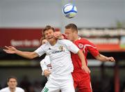 4 August 2011; Oleksiy Kurilov, FC Vorskla Poltava, in action against Mathew Blinkhorn, Sligo Rovers. UEFA Europa League, Third Qualifying Round, 2nd Leg, Sligo Rovers v FC Vorskla Poltava, The Showgrounds, Sligo. Picture credit: Oliver McVeigh / SPORTSFILE