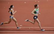 3 March 2017; Ciara Mageean of Ireland competing in her Women's 1500m Heat, ahead of Sarah McDonald of Great Britain during the European Indoor Athletics Championships - Day One at Kombank Arena in Belgrade, Serbia. Photo by Sam Barnes/Sportsfile