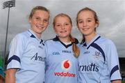 5 August 2011; Dublin supporters, from left, Jennifer Dunne, age 11, Orla O'sullivan, age 12, and Rebecca Beggins, age 12, from Dalkey, Dublin, during an open training session ahead of their side's GAA Hurling All-Ireland Senior Championship Semi-Final match against Tipperary, on August 14th. Dublin Hurling Squad Press Evening, Parnell Park, Dublin. Picture credit: Stephen McCarthy / SPORTSFILE