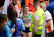 4 March 2017; Ciara Mageean of Ireland clutches her right leg after pulling up during the Women's 1500m Final during the European Indoor Athletics Championships - Day Two at Kombank Arena in Belgrade, Serbia. Photo by Sam Barnes/Sportsfile