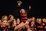 4 March 2017; Ciara Farrell of Tullamore is lifted by team mates after they won the Leinster Women’s League Division 1 Playoffs match between Tullamore and Rathdrum at Donnybrook Stadium in Donnybrook, Dublin. Photo by Eóin Noonan/Sportsfile