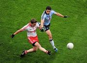 6 August 2011; Dermot Carlin, Tyrone, in action against Bernard Brogan, Dublin. GAA Football All-Ireland Senior Championship Quarter-Final, Dublin v Tyrone, Croke Park, Dublin. Picture credit: Daire Brennan / SPORTSFILE