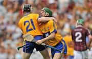 7 August 2011; Oisin Hickey, Clare, celebrates with team-mate Shane Liddy, 21, after scoring their side's second half goal. GAA Hurling All-Ireland Minor Championship Semi-Final, Clare v Galway, Croke Park, Dublin. Picture credit: Brendan Moran / SPORTSFILE