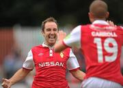 7 August 2011; Sean O'Connor, St Patrick's Athletic, celebrates after scoring his side's first goal with team-mate Jake Carroll. Airtricity League Premier Division, St Patrick's Athletic v UCD, Richmond Park, Inchicore, Dublin. Picture credit: David Maher / SPORTSFILE