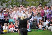 7 August 2011; Suzann Petterson, Norway, celebrates to the crowd after winning the Ladies Irish Open Golf Championship. Killeen Castle, Dunsany, Co. Meath. Picture credit: Matt Browne / SPORTSFILE