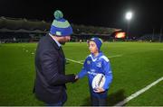 4 March 2017; Leinster matchday mascot Evan Lewis with Isa Nacewa prior to the Guinness PRO12 Round 17 match between Leinster and Scarlets at the RDS Arena in Ballsbridge, Dublin. Photo by Stephen McCarthy/Sportsfile