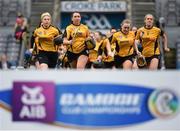 5 March 2017; Myshall players, from left, Marian Doyle, Niamh Quirke, Ciara Quirke and Ciara Mullins make their way onto the pitch prior to the AIB All-Ireland Intermediate Camogie Club Championship Final game between Myshall and Eglish at Croke Park in Dublin. Photo by Seb Daly/Sportsfile