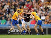 7 August 2011; Paul Flaherty, Galway, in action against Shane O'Brien, left, and Niall O'Connor, Clare. GAA Hurling All-Ireland Minor Championship Semi-Final, Clare v Galway, Croke Park, Dublin. Picture credit: Ray McManus / SPORTSFILE