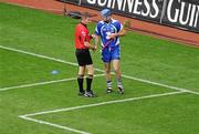 7 August 2011; Referee Barry Kelly in conversation with Waterford goalkeeper Clinton Hennessy before the game. GAA Hurling All-Ireland Senior Championship Semi-Final, Kilkenny v Waterford, Croke Park, Dublin. Picture credit: Brendan Moran / SPORTSFILE