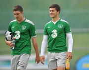 9 August 2011; Republic of Ireland's Shane Long, right, and  Stephen Ward during squad training ahead of their side's international friendly against Croatia on Wednesday. Republic of Ireland Squad Training, Gannon Park, Malahide, Co. Dublin. Picture credit: David Maher / SPORTSFILE