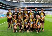 7 August 2011; INTO President Noreen Flynn with Go Games Exhibition Team A, back row, left to right, Marc Harkin, Ransboro N.S., Co. Sligo, Luke Corcoran, St. Mary's B.N.S., Rathfarnham, Co. Dublin, Dara Tobin, Borris Mixed N.S., Borris, Co. Carlow, Breen Fallon, Gaelscoil de hêde, Co. Roscommon, Joe McHugh, Naomh Fharannáin N.S., Easkey, Co. Sligo, front row, left to right, Seán Keogh, St. Andrew's N.S., Curraha, Co. Meath, Andrew Kilcullen, Naomh Fharannáin N.S., Easkey, Co. Sligo, Jack Higgins, Scoil Eoin Baiste B.N.S., Belgrove, Co. Dublin, Ronan Byrne, Baconstown N.S., Enfield, Co. Meath, Jason O'Neill, Scoil Naomh Moling, Glynn, Co. Carlow. Go Games Exhibition - Sunday 7th August 2011. Croke Park, Dublin. Picture credit: Dáire Brennan / SPORTSFILE